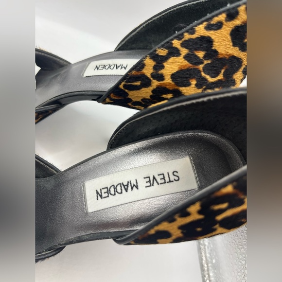 Steve Madden Leopard Print Pony Hair Heels Size 7.5 Pointed Toe With Embellish - Picture 3 of 11